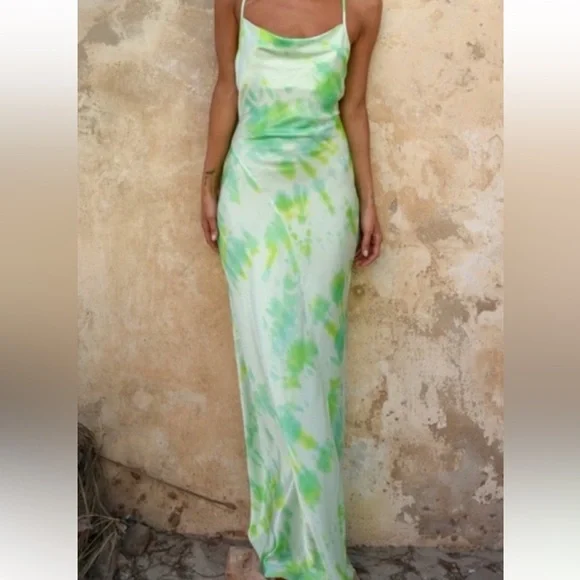 RARE Rat and Boa Tie Dye Cowl neck silk satin Slip Dress small maxi long
